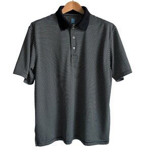 Men's XL Golf Polo Shirt, Black Grey Striped PGA Tour, Short Sleeve Performance